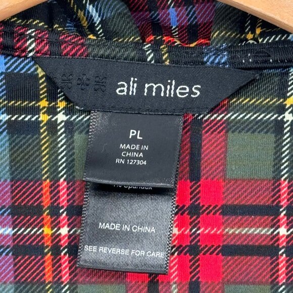 Ali Miles Tartan Plaid Scoop Ruffle Neck 3/4 Sleeve Red size large pletie - Picture 3 of 12